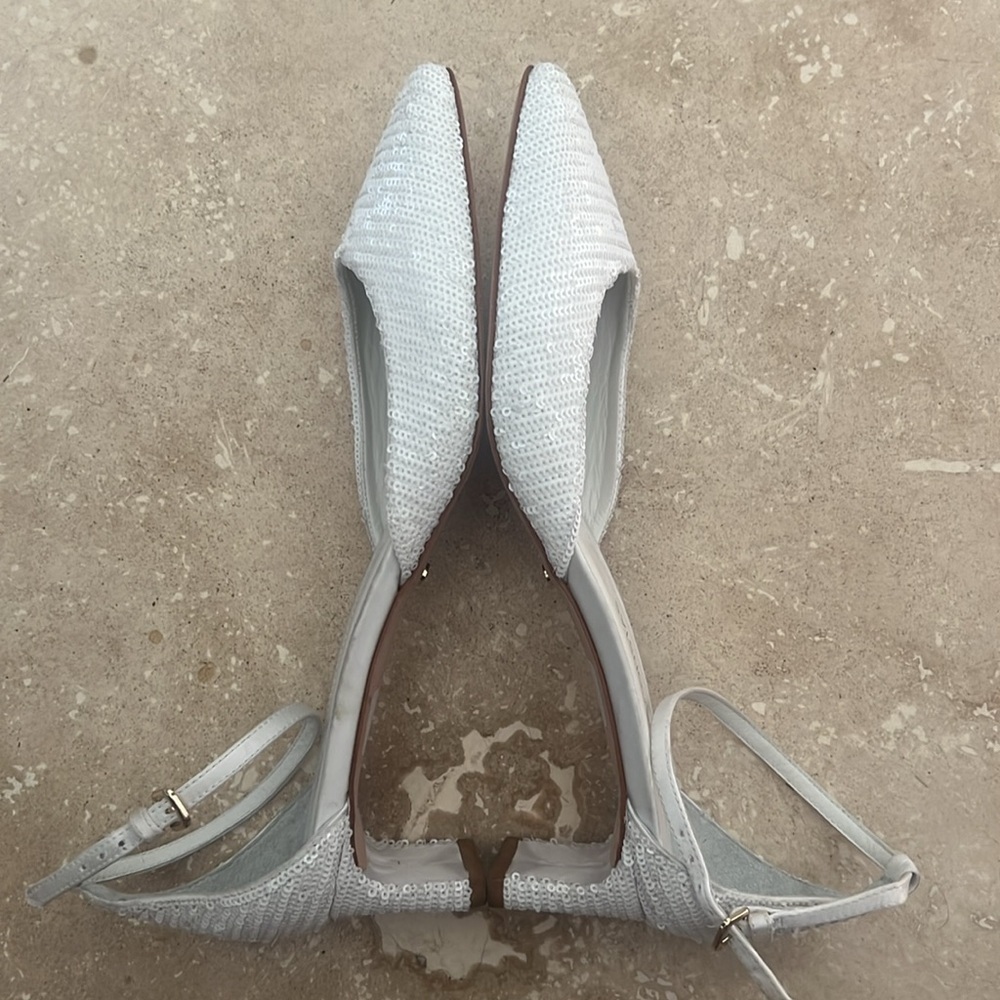 Caroline Constas Glittering Sequined White Heels Shoes - Picture 10 of 16